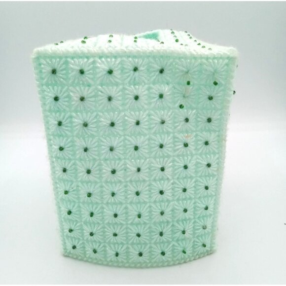 Tissue Box Cover Vintage Green Plastic Canvas Pattern 5.75 Inches Handmade - Picture 4 of 13